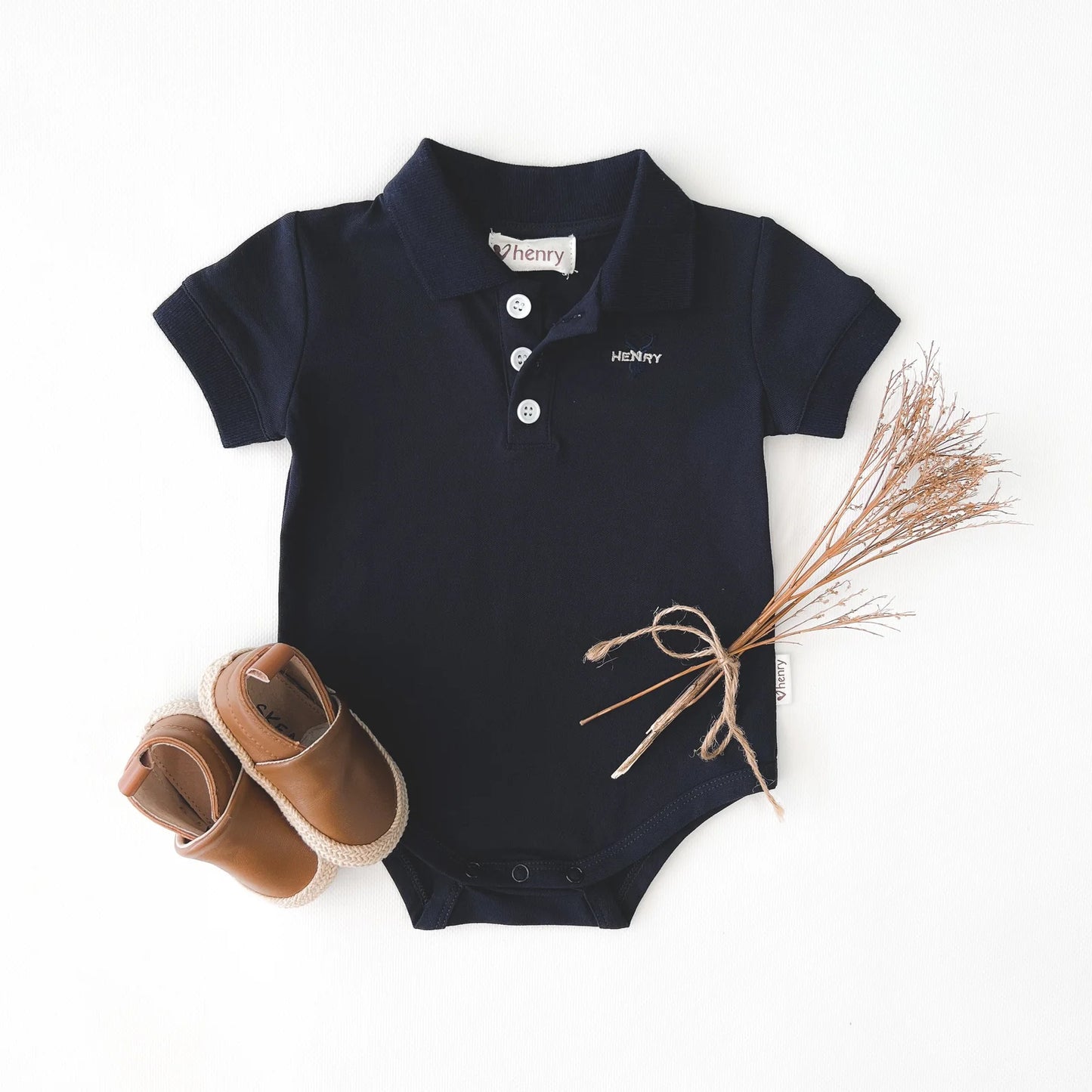 Love Henry - Baby Boys Polo Romper - Navy