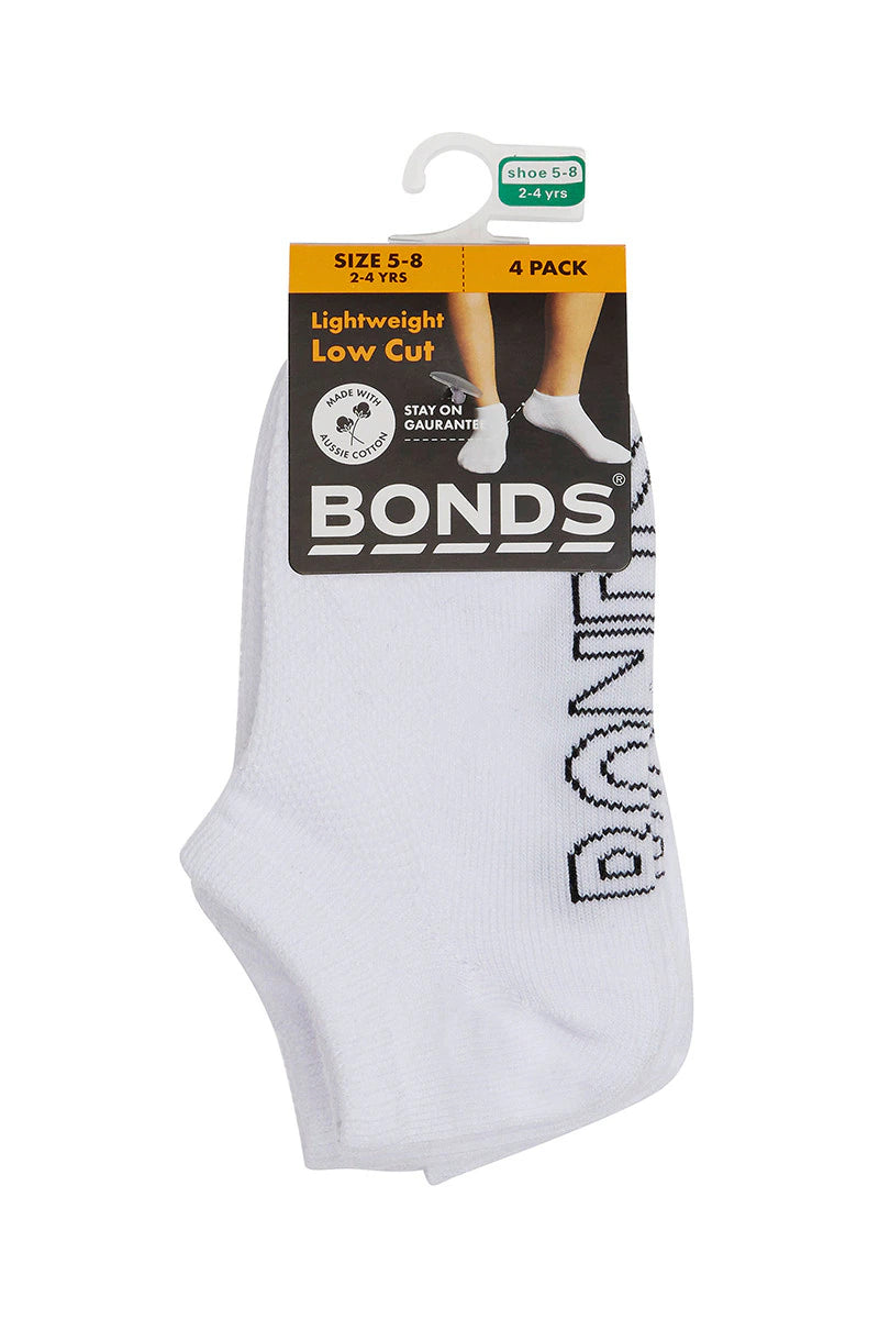 Bonds - Kids Logo Light Low Cut Socks 4 Pack - White
