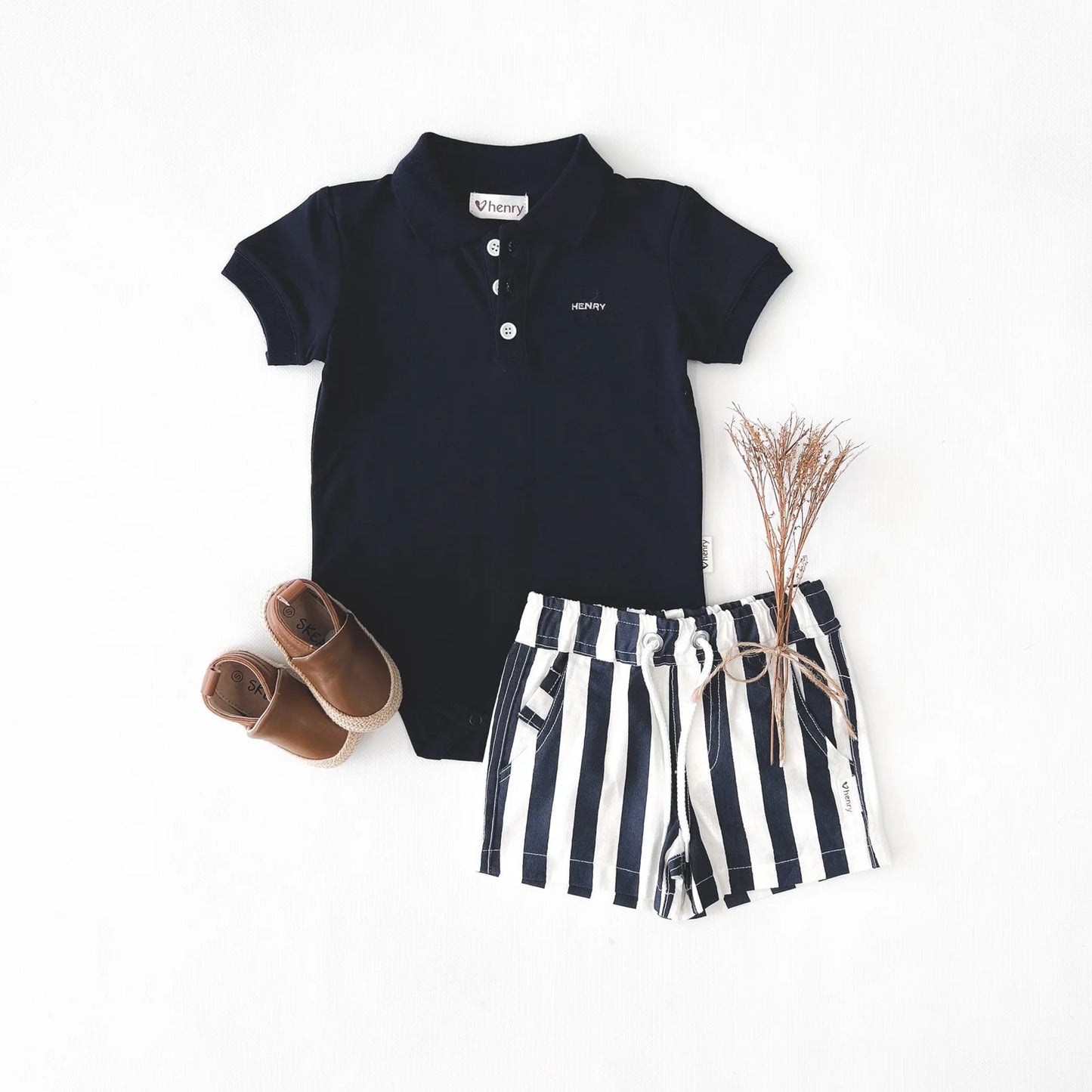 Love Henry - Baby Boys Polo Romper - Navy