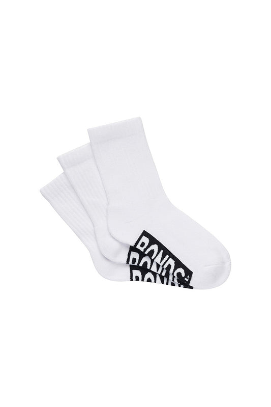 Bonds - Kids Logo Cushioned Crew Socks 3 Pack - White