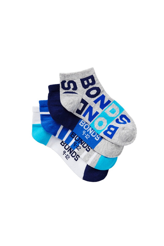 Bonds - Kids Flash Trainer Socks 4 pack - Multi Blue