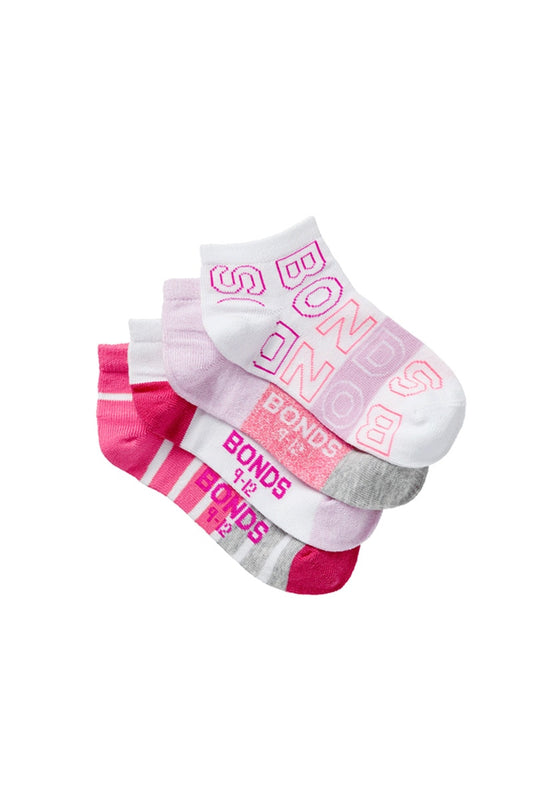 Bonds - Kids Flash Trainer Socks 4 pack - Multi Pink
