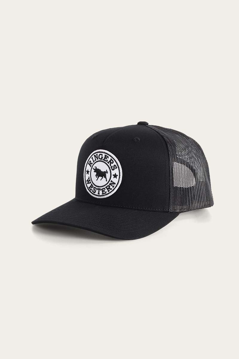 Ringers Western - Signature Bull Trucker Black with Black & White Patch