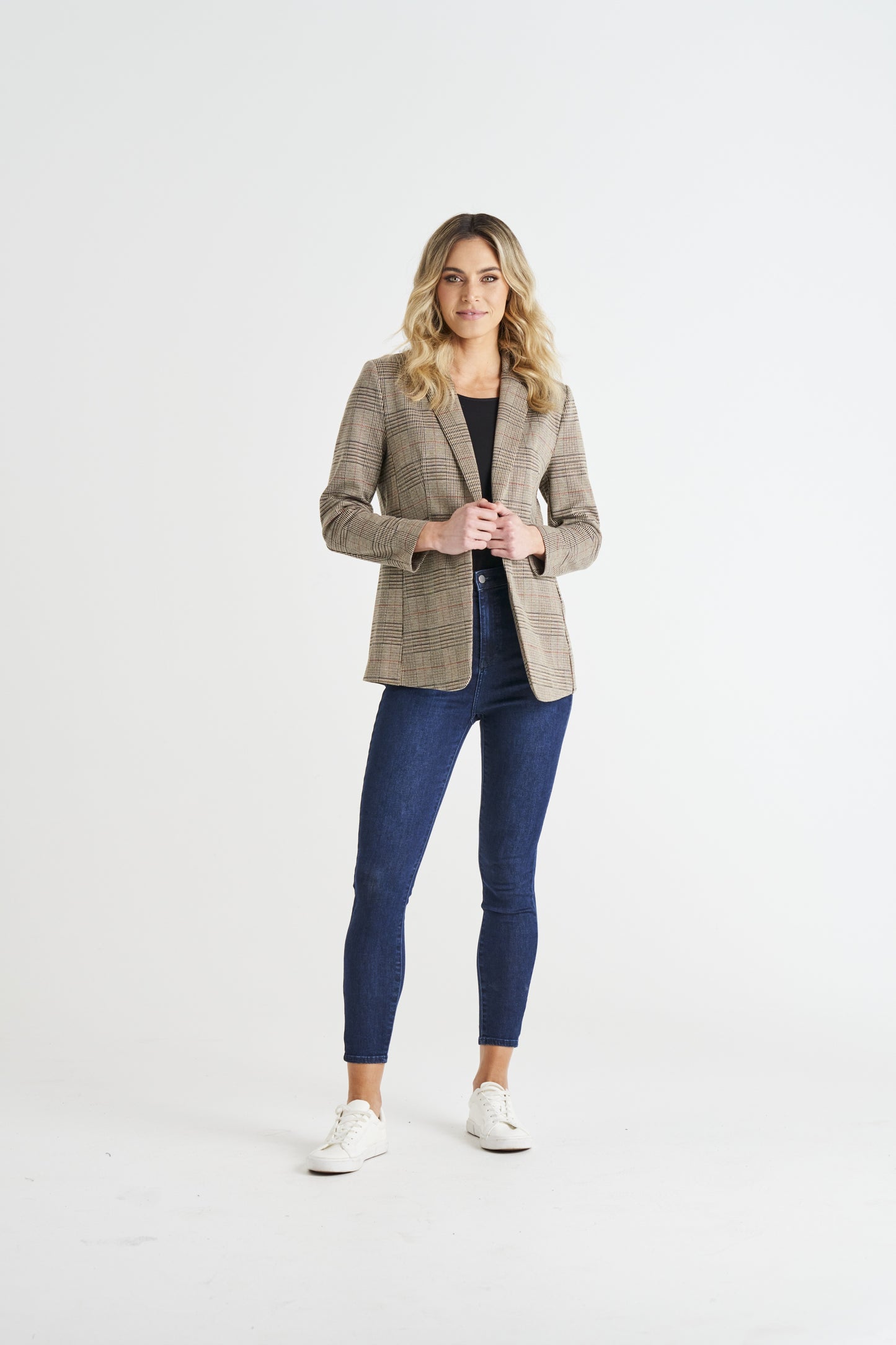 Betty Basics - Portsea Single Breasted Blazer - Mocha Plaid