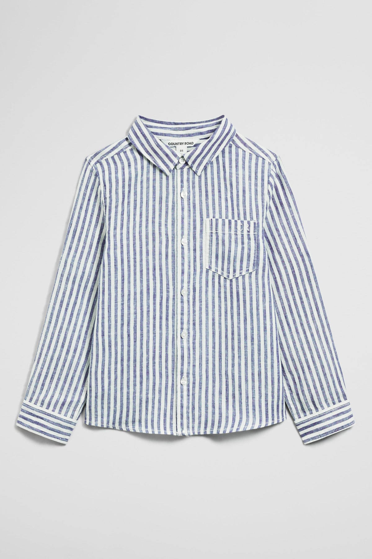 Country Road - Long Sleeve Linen Shirt - Navy Stripe