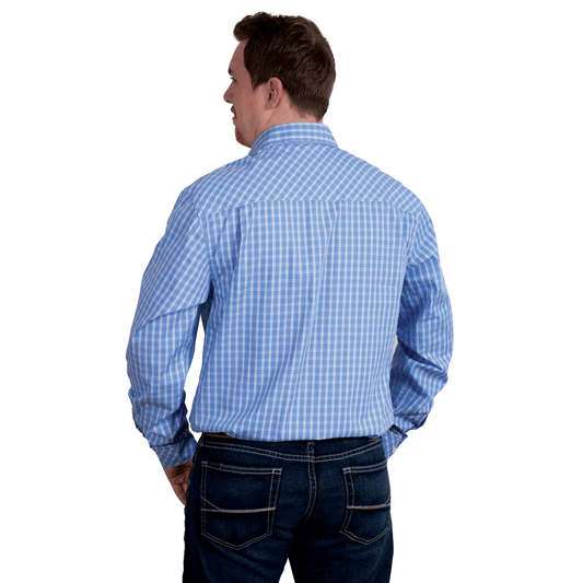 Just Country - Mens Open Front Dress Shirt - Cornflower Check