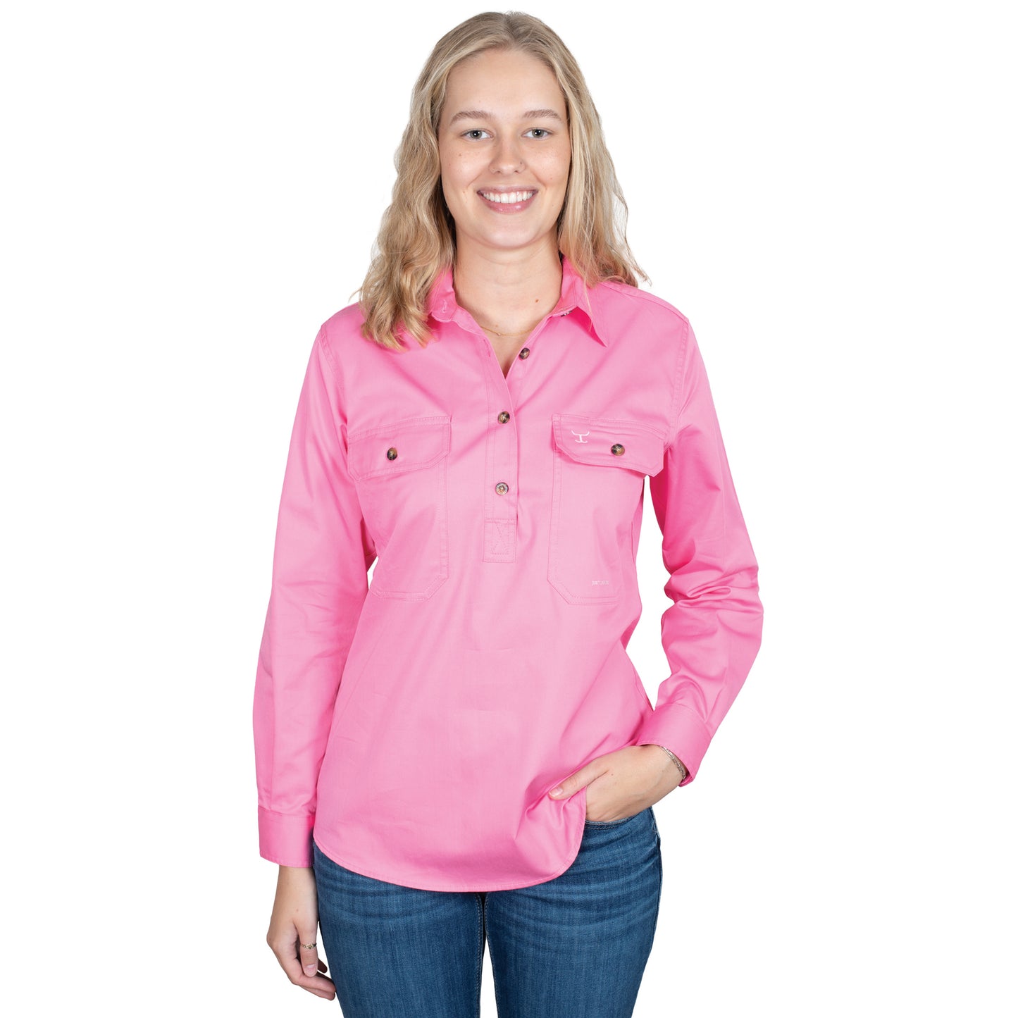 Just Country - Jahna 1/2 Button Work Shirt - Rose