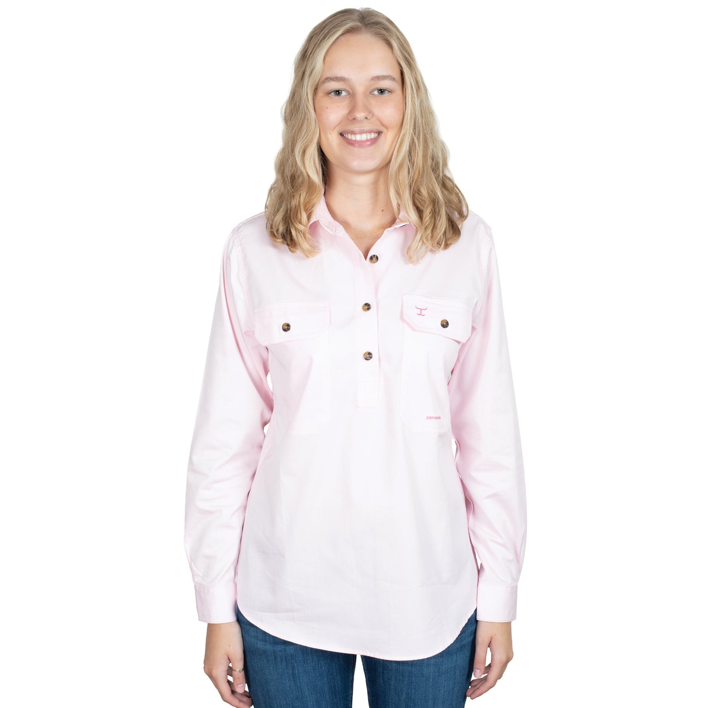 Just Country - Jahna 1/2 Button Work Shirt - Pink