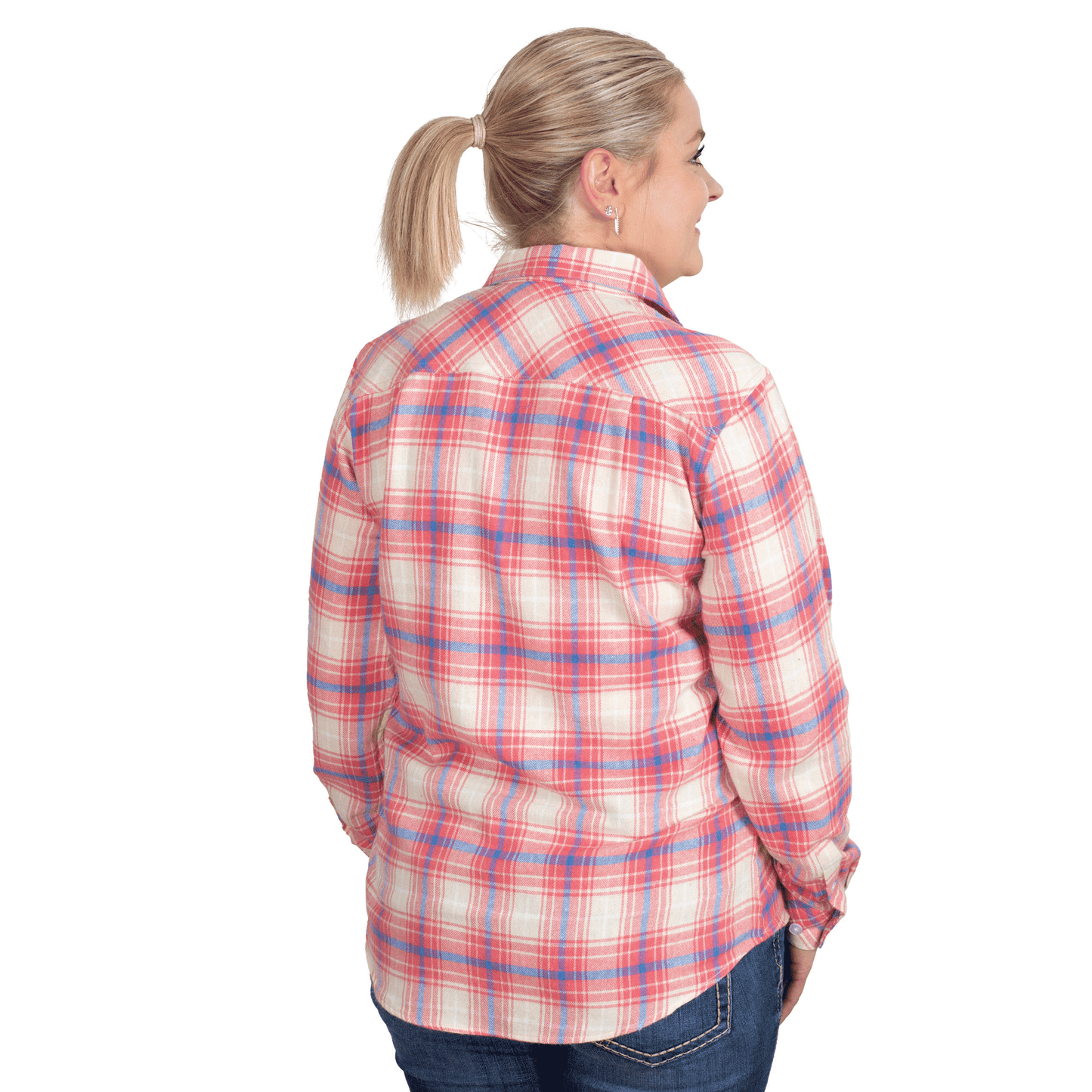 Just Country - Jahna 1/2 Button Flannel - Salmon/Blue