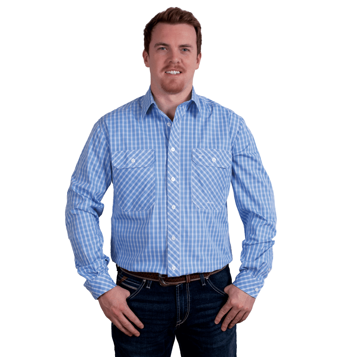 Just Country - Mens Austin Full Button - Cornflower Check