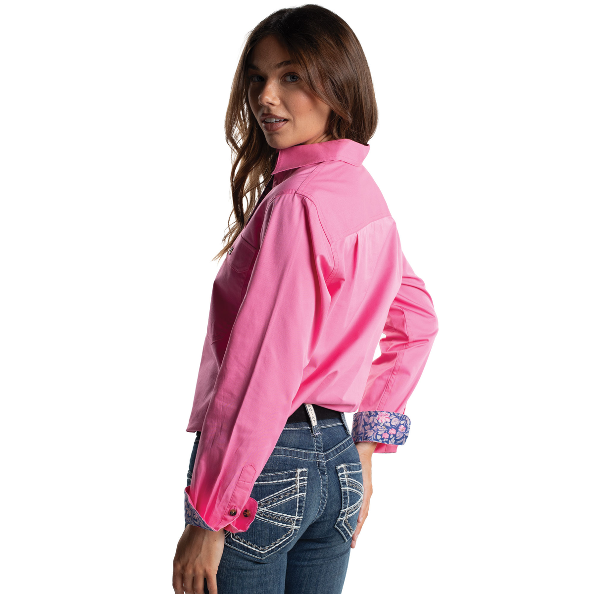 Just Country - Womens Closed Front Work Shirt - Jahna Trim - Chrysanthemum/Rose Blue