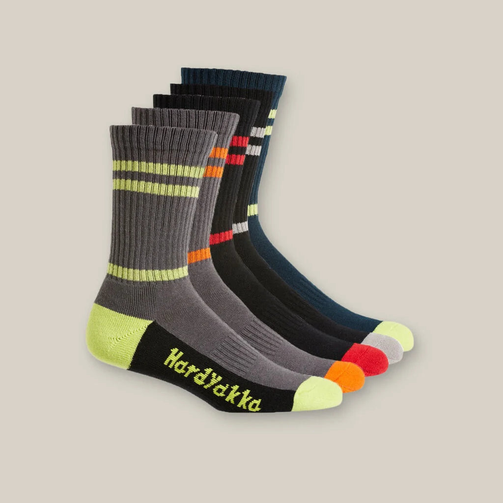 Hard Yakka - Core Padded Cotton Rich Crew Work Sock - Multi - Coloured - 5 pack