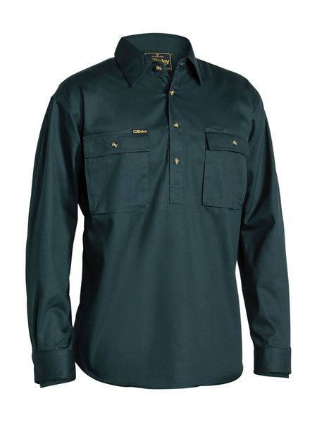 Bisley - Mens Long Sleeve Cotton Drill Closed Front Work Shirt - Bottle