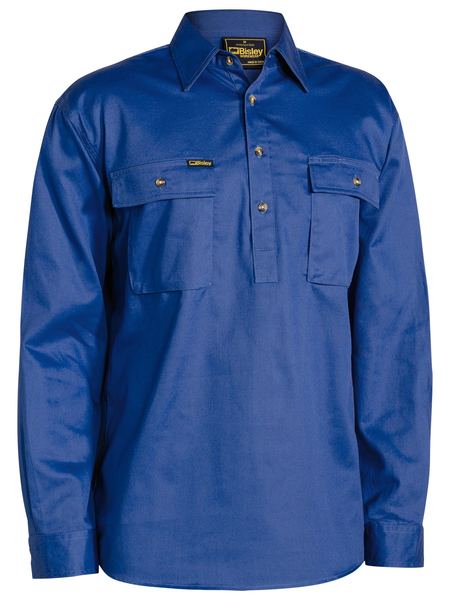 Bisley - Mens Long Sleeve Cotton Drill Closed Front Work Shirt - Royal Blue