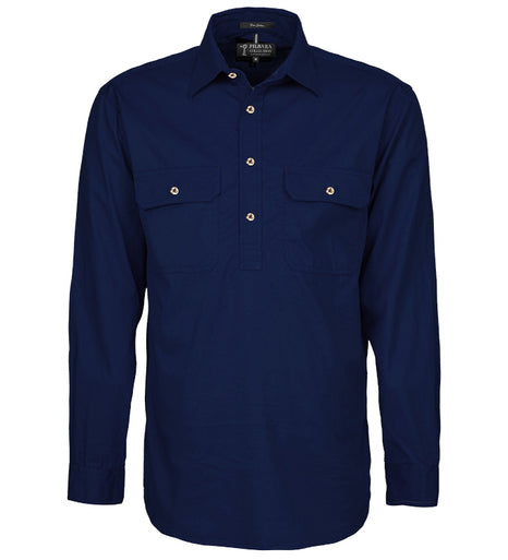 Pilbara - Mens Closed Front Work Shirt - Navy