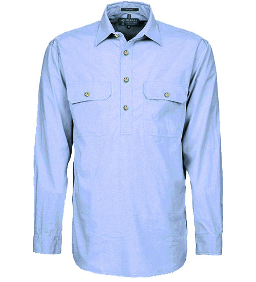 Pilbara - Mens Closed Front Work Shirt - Pale Blue