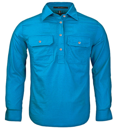 Pilbara - Childrens Closed Front Work Shirt - Azure