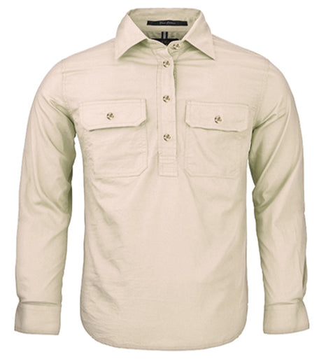 Pilbara - Childrens Closed Front Work Shirt - Stone