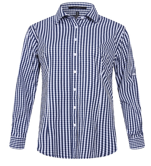 Pilbara - Ladies Open Front Shirt - Navy & White Check