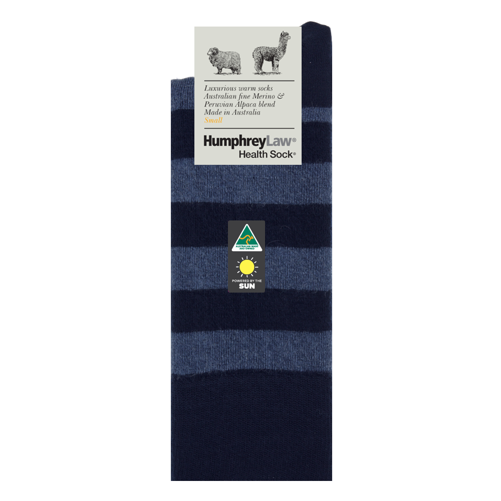 Humphrey Law - Baby Alpaca/Fine Merino Striped Health Socks  - Denim