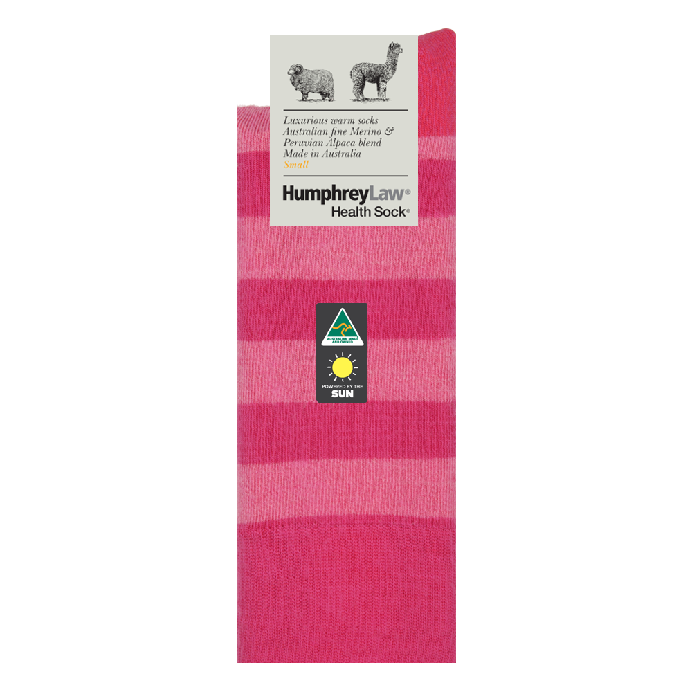 Humphrey Law - Baby Alpaca/Fine Merino Striped Health Socks  - Fuchsia