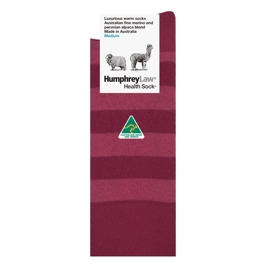 Humphrey Law - Baby Alpaca/Fine Merino Striped Health Socks  - Berry