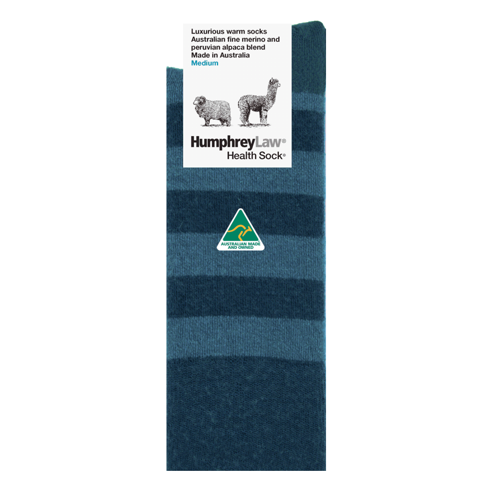 Humphrey Law - Baby Alpaca/Fine Merino Striped Health Socks  - Teal