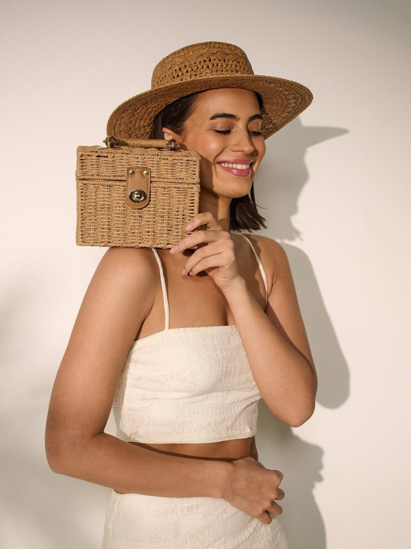 Angels Whisper Accessories - Fawn Rattan Box Crossbody Bag - Tan