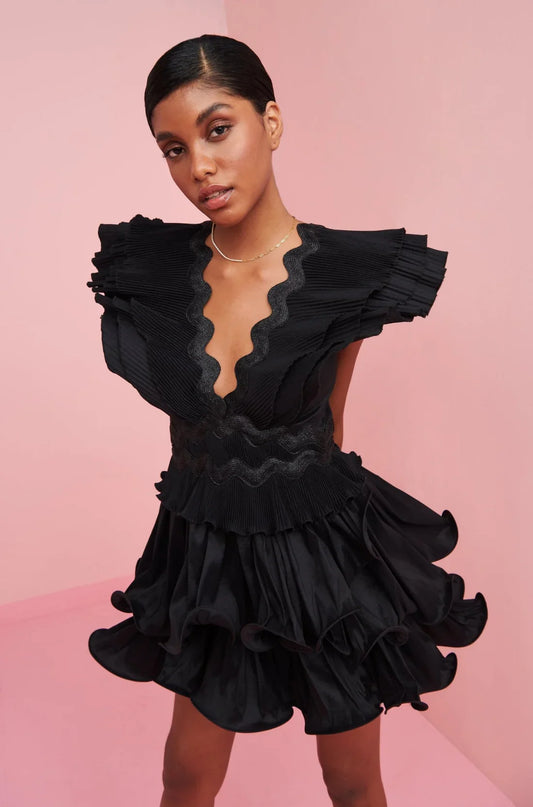 HIRE DRESS - CELIA B - PRISMA BLACK MINI DRESS