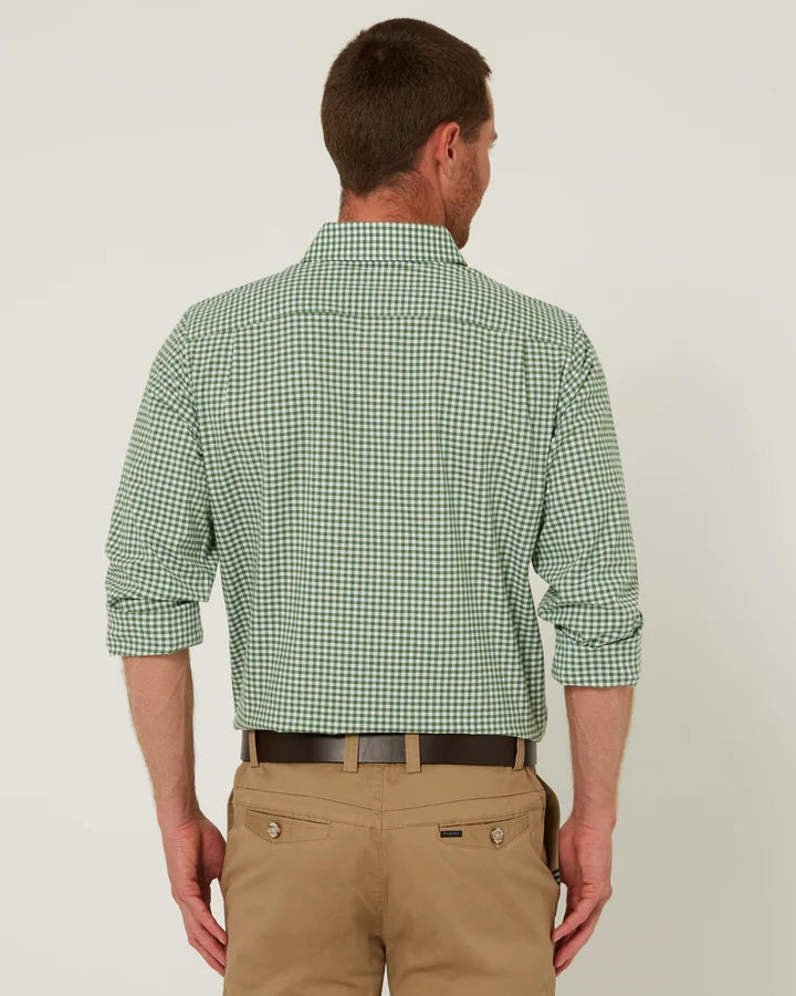 Pilbara -  Mens Long Sleeve Gingham Shirt - Green/White Check
