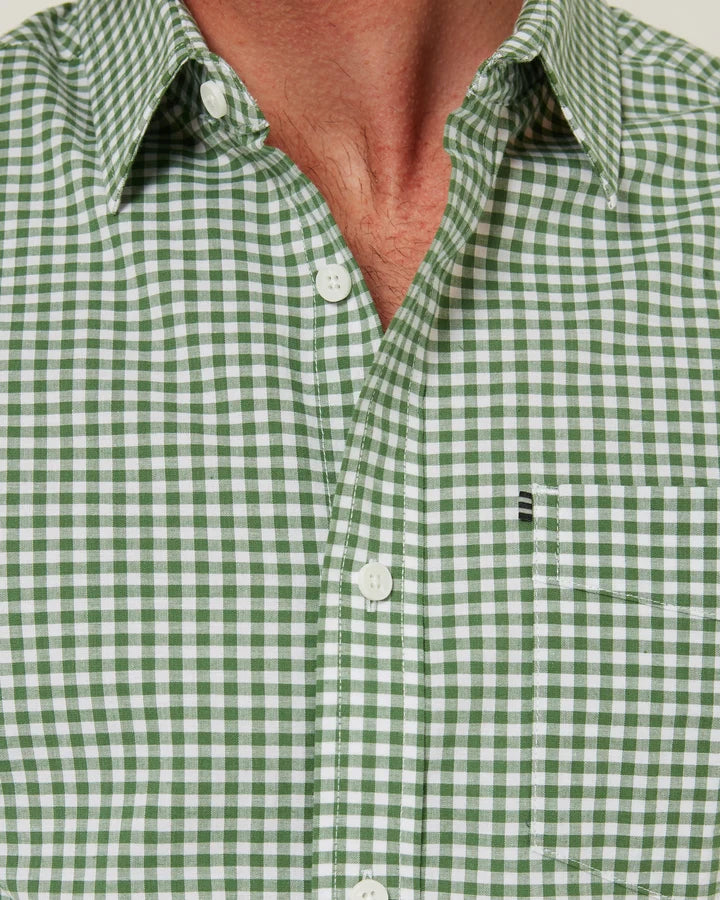 Pilbara -  Mens Long Sleeve Gingham Shirt - Green/White Check