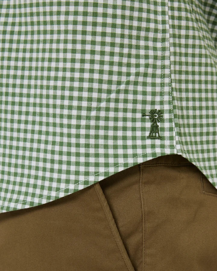 Pilbara -  Mens Long Sleeve Gingham Shirt - Green/White Check