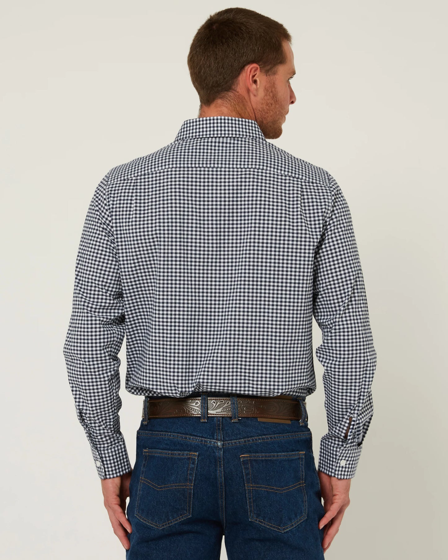 Pilbara - Mens Long Sleeve Gingham Shirt - Navy/White Check