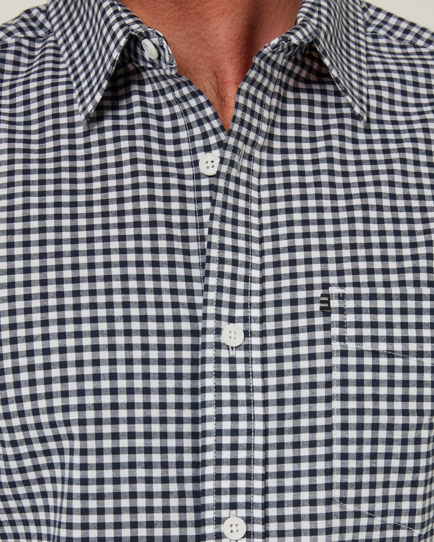 Pilbara - Mens Long Sleeve Gingham Shirt - Navy/White Check