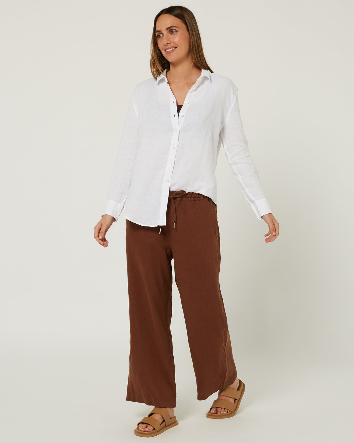 Pilbara-  Womens Florence Classic Linen Long Sleeve Shirt - White