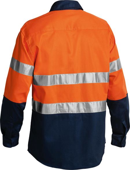 Bisley - Taped Hi Vis Drill Shirt Open Front - Orange/Navy