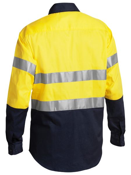 Bisley - Taped Hi Vis Drill Shirt Open Front - Yellow/Navy