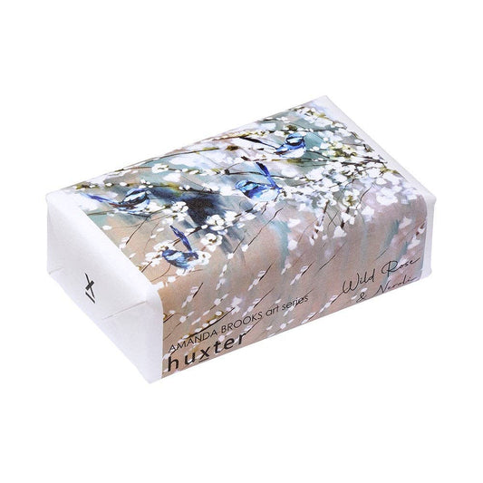 Huxter - 'Blue Wrens and Cherry Blossom' Triple-milled soap - Wild Rose & Neroli