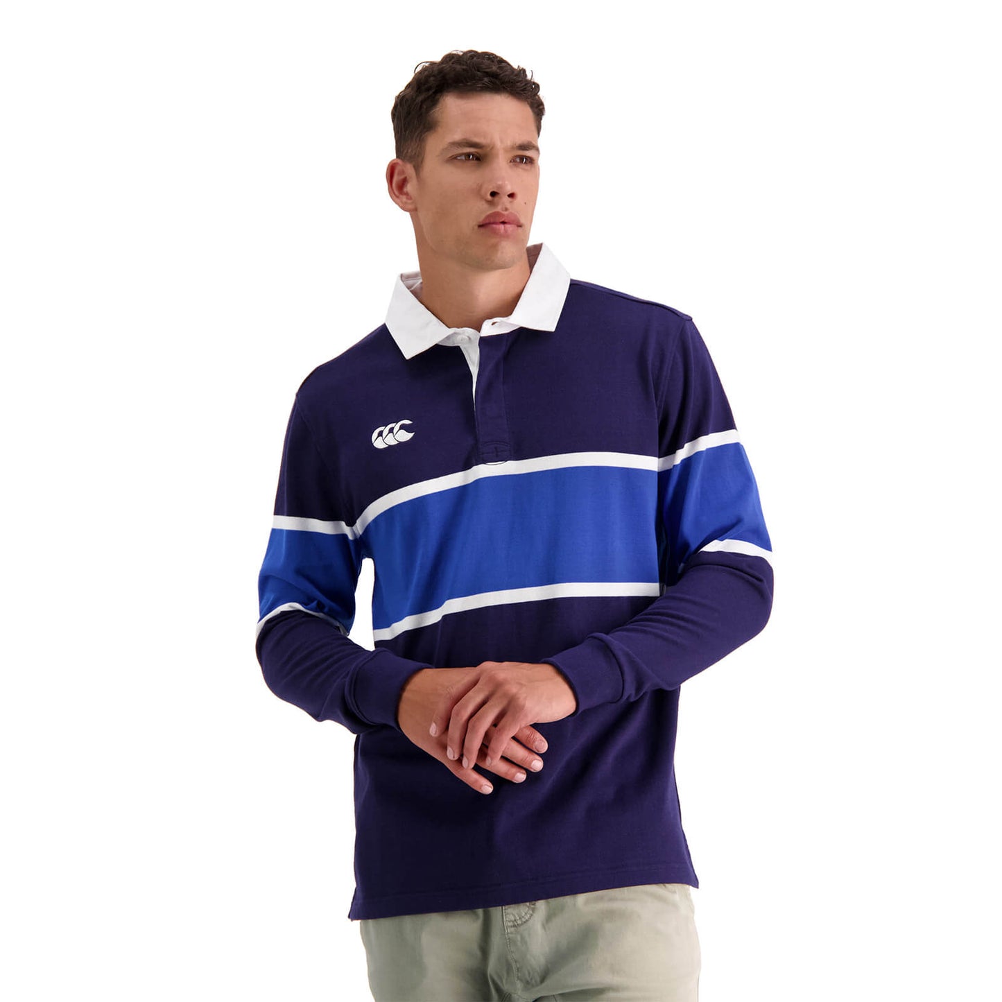 Canterbury Mens Chest Band Stripe Rugby Jersey - E03 PEACOAT