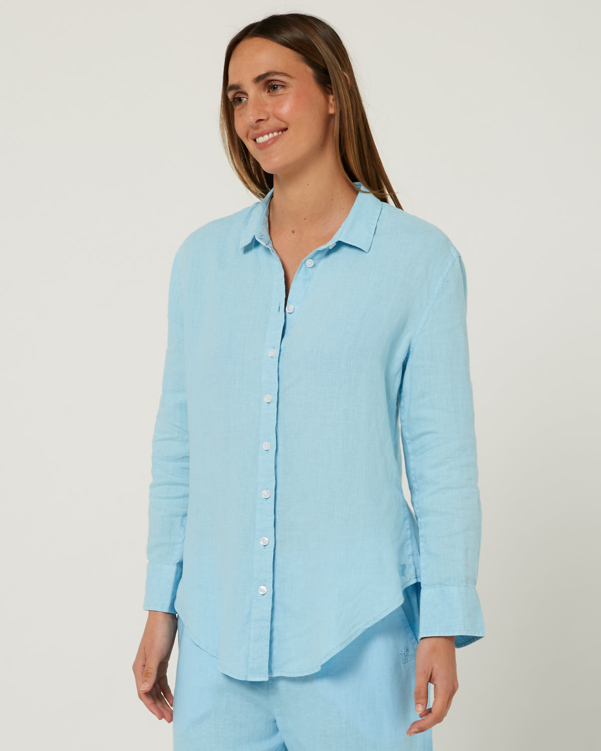 Pilbara-  Womens Florence Classic Linen Long Sleeve Shirt - Airy Blue