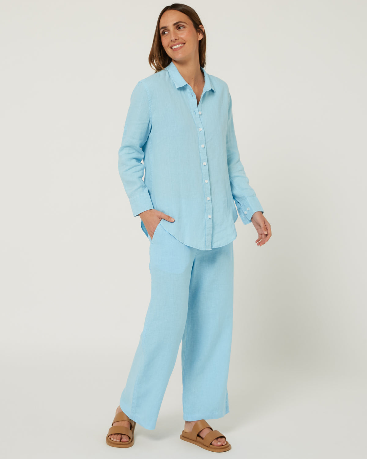 Pilbara-  Womens Florence Classic Linen Long Sleeve Shirt - Airy Blue
