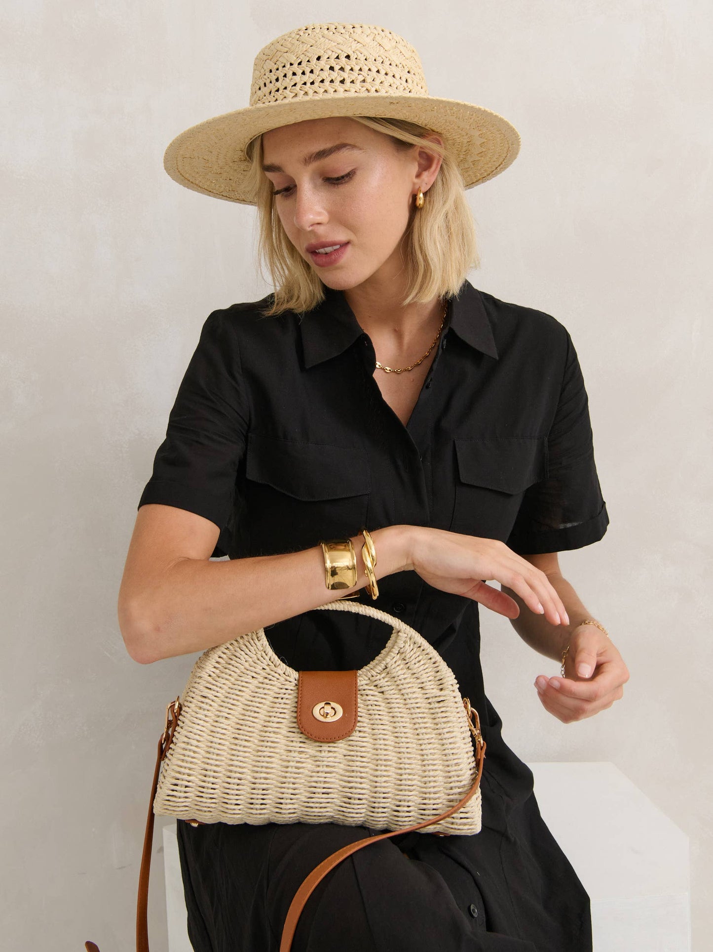 Angels Whisper Accessories - Maggie Summer Straw Bag - Beige