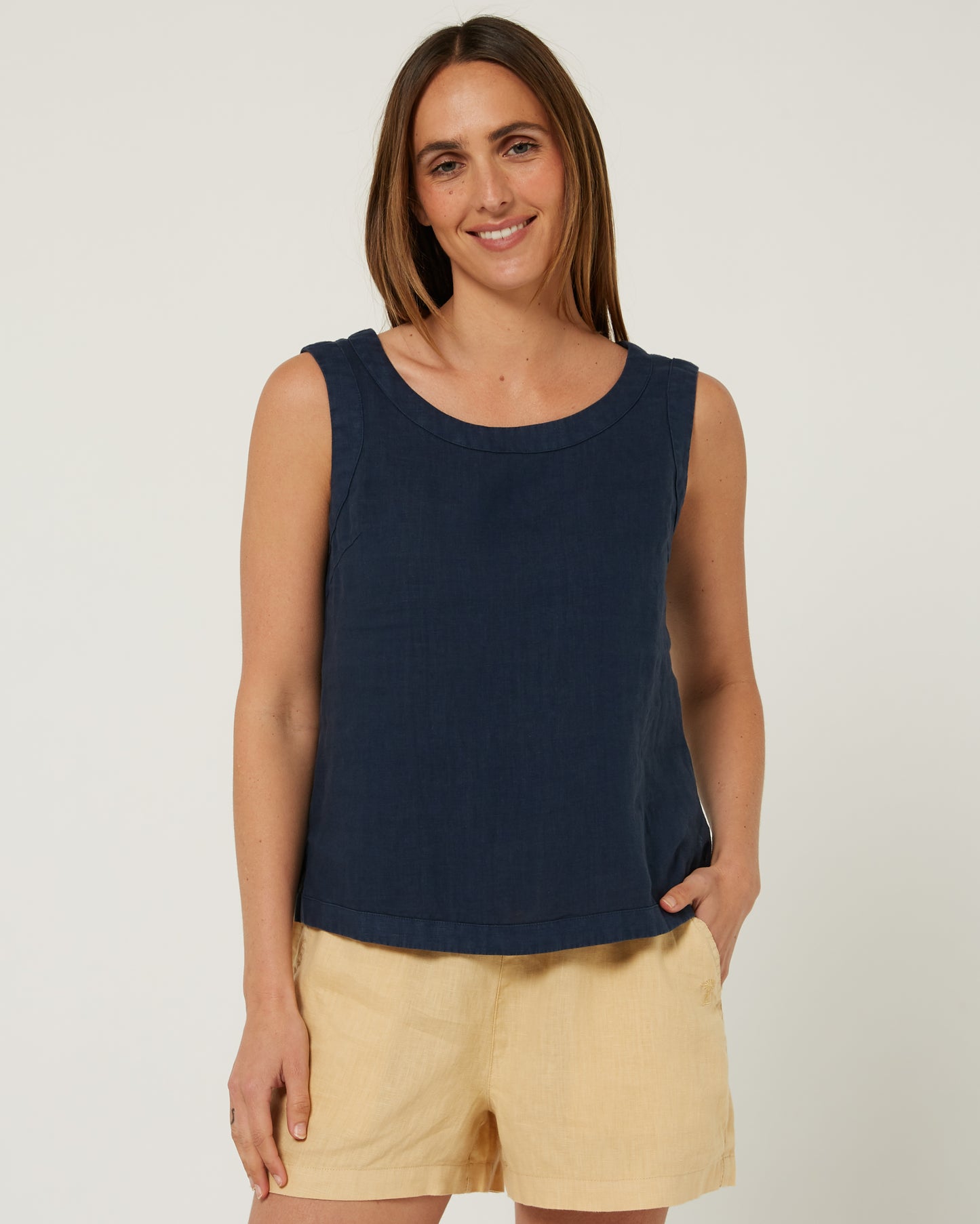 Pilbara - Women's Gabriella Linen Singlet - Navy