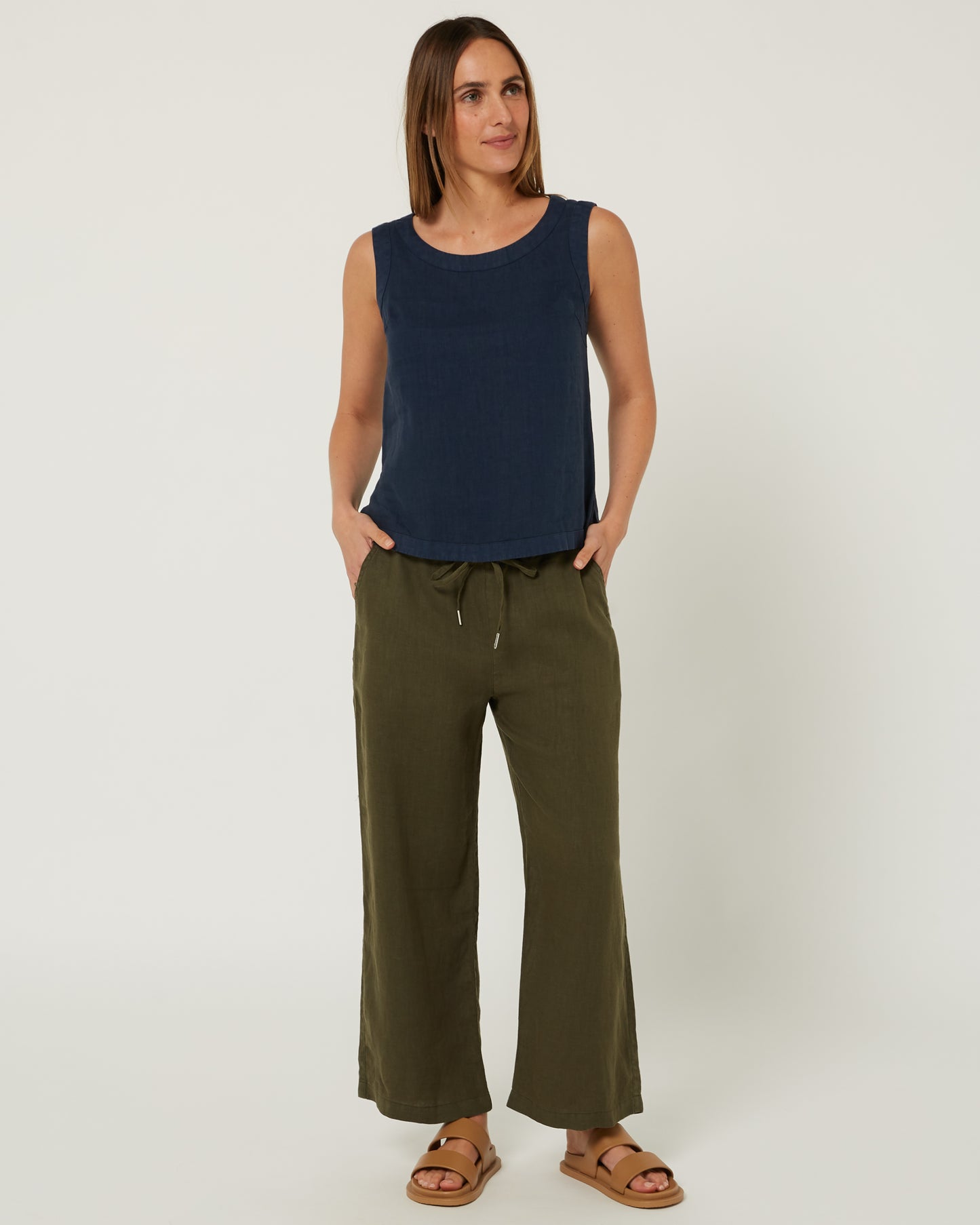 Pilbara - Women's Gabriella Linen Singlet - Navy