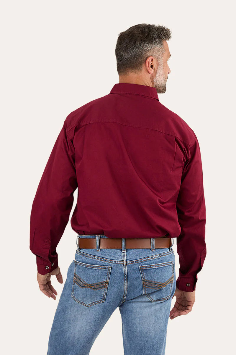 Ringers Western - King River Mens Half Button Work Shirt - Burgundy