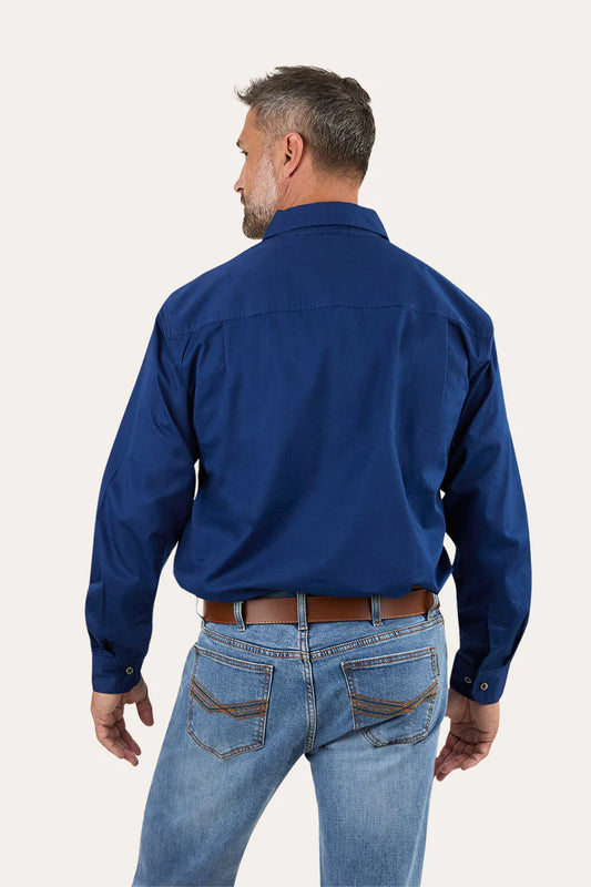 Ringers Western - King River Mens Half Button Work Shirt - Navy