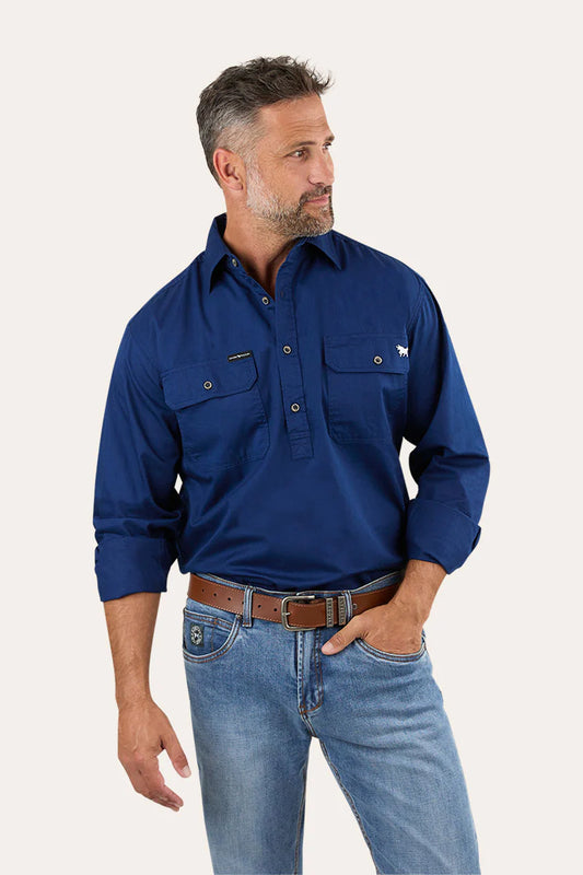 Ringers Western - King River Mens Half Button Work Shirt - Navy