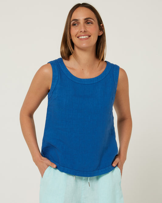 Pilbara - Women's Gabriella Linen Singlet - Deep Blue