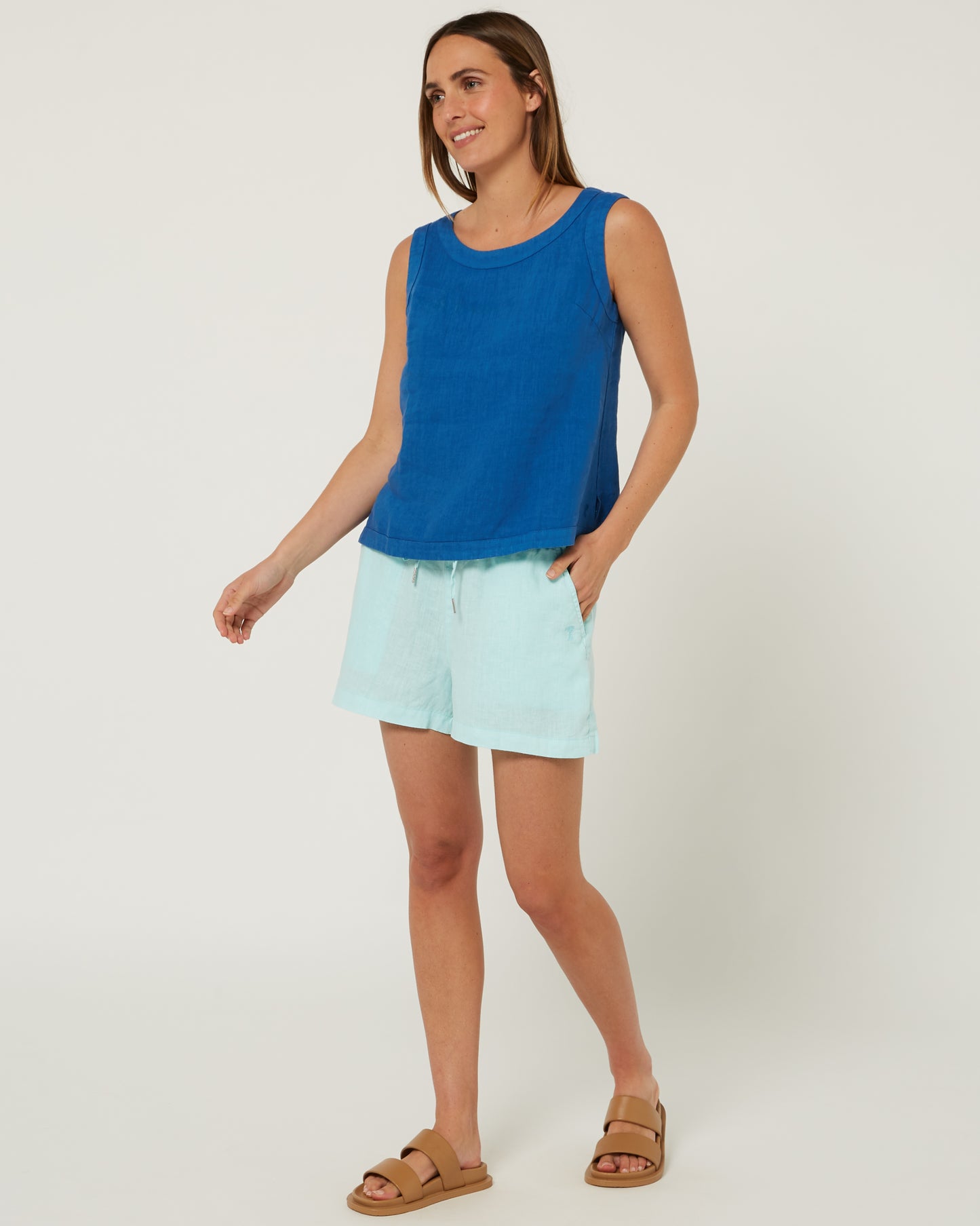 Pilbara - Women's Gabriella Linen Singlet - Deep Blue