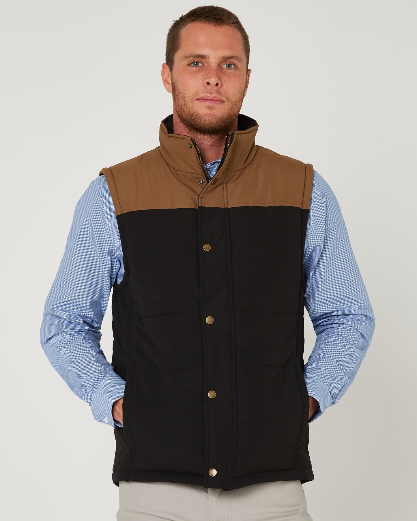 Pilbara - Mens Two-Tone Vest-  Black/Whisky